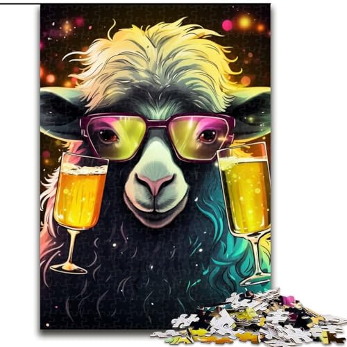 1000-teiliges Puzzle Schaf trinkt Bier, Puzzle für Erwachsene, Größe 26x38cm, Teenager, Paare und Freunde zum Geburtstag, zu Weihnachten von ZKYUBEK