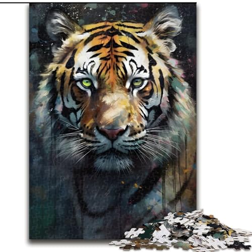 1000-teiliges Puzzle Tigerporträt-Gemälde, anspruchsvolle Puzzles, Größe 26x38cm, anspruchsvolles Denkspiel – entspannendes Spielzeug für Teenager von ZKYUBEK