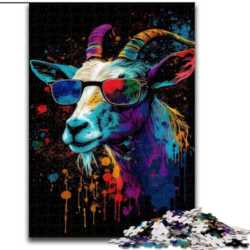 1000-teiliges Puzzle Ziege mit Brille, Holzpuzzle, Größe 50x75cm, anspruchsvolles Denkspiel – entspannendes Spielzeug für Teenager von ZKYUBEK