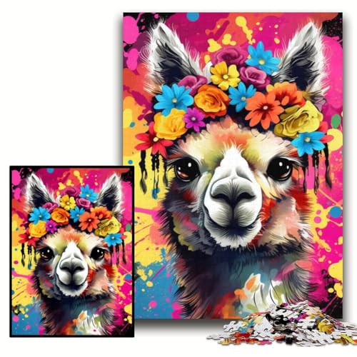 1000-teiliges Puzzle für Erwachsene, Alpaka mit Blumen, Holzpuzzle, 50x75cm, Denkspiel für Teenager und Familieninteraktion 1000-teiliges Puzzle für Erwachsene, Alpaka mit Blumen, Holzpuzzle, 50x75cm, Denkspiel für Teenager und Familieninteraktion von ZKYUBEK