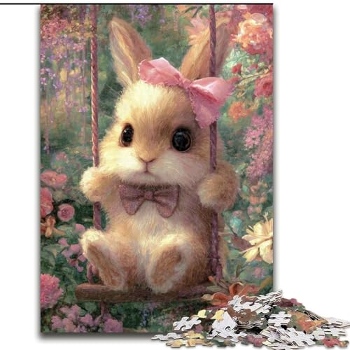 1000-teiliges Puzzle für Erwachsene, Baby-Häschen auf der Schaukel, 26x38cm, ideal für Teenager und Sammler, Reisegeschenk, Familienaktivität von ZKYUBEK