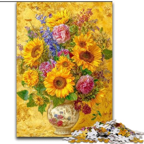 1000-teiliges Puzzle für Erwachsene, Blumen, Sonnenblumen, Kunstpuzzles für Erwachsene, 26x38cm, anspruchsvolles Denkspiel, Familienaktivität, Heimdekoration von ZKYUBEK
