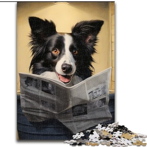 1000-teiliges Puzzle für Erwachsene, Border Collie liest Zeitung, anspruchsvolle Puzzles, Größe 26x38cm, interaktives Familienspiel, Denksportaufgabe, Lernspielzeug von ZKYUBEK