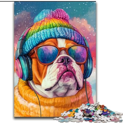 1000-teiliges Puzzle für Erwachsene, Bulldogge hört Musik, unmögliches Puzzle für Erwachsene, 26x38cm, DIY-Kunstwerk 1000-teiliges Puzzle für Erwachsene, Bulldogge hört Musik, unmögliches Puzzle für Erwachsene, 26x38cm, DIY-Kunstwerk von ZKYUBEK