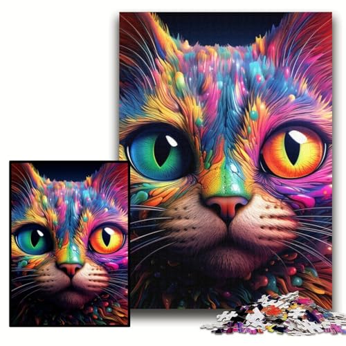 1000-teiliges Puzzle für Erwachsene, Bunte Katze, Holzpuzzle, 50x75cm, Denkspiel für Teenager und Familieninteraktion von ZKYUBEK