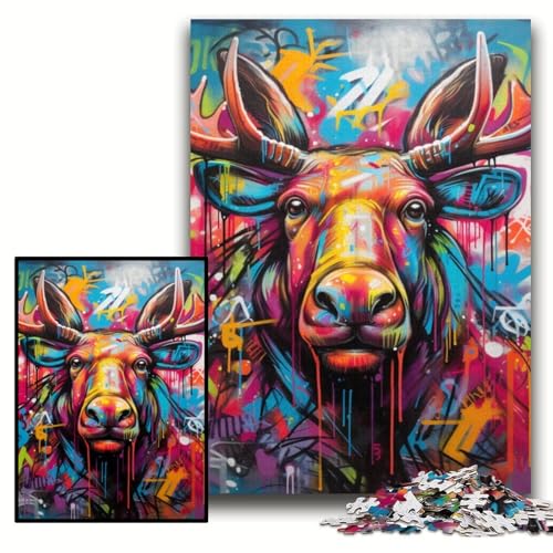 1000-teiliges Puzzle für Erwachsene, Elch-Graffiti, Holzpuzzle, 50x75cm, Denkspiel für Teenager und Familieninteraktion von ZKYUBEK