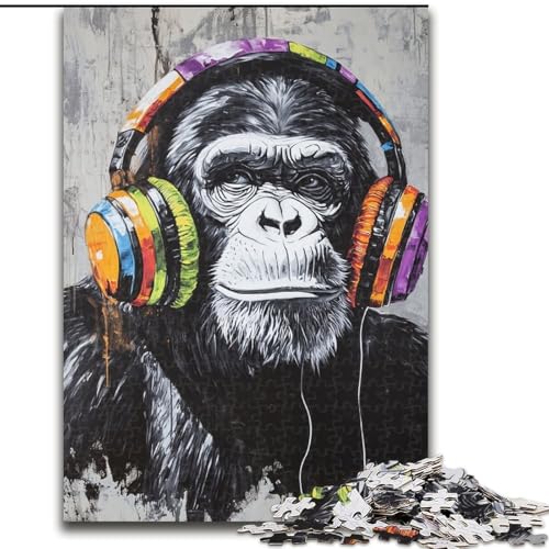 1000-teiliges Puzzle für Erwachsene, Gorilla mit Kopfhörern, Holzpuzzle, 50x75cm, interaktives Familienspiel, Denksportaufgabe, Lernspielzeug 1000-teiliges Puzzle für Erwachsene, Gorilla mit Kopfhörern, Holzpuzzle, 50x75cm, interaktives Familienspiel, Denksportaufgabe, Lernspielzeug von ZKYUBEK