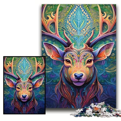 1000-teiliges Puzzle für Erwachsene, Hirsch, psychedelische Kunst, Puzzles für Erwachsene, 26x38cm, pädagogisches Denkspiel, künstlerische Heim- und Bürodekoration, ab 14 Jahren 1000-teiliges Puzzle für Erwachsene, Hirsch, psychedelische Kunst, Puzzles für Erwachsene, 26x38cm, pädagogisches Denkspiel, künstlerische Heim- und Bürodekoration, ab 14 Jahren von ZKYUBEK