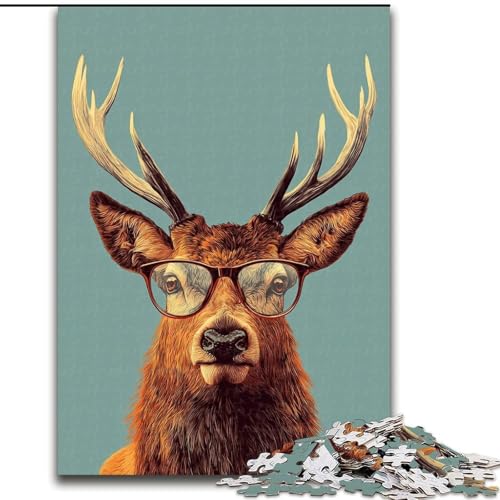 1000-teiliges Puzzle für Erwachsene, Hirsch mit Brille, Holzpuzzle für Erwachsene für Geburtstage, Feiertage und besondere Anlässe, 26x38cm 1000-teiliges Puzzle für Erwachsene, Hirsch mit Brille, Holzpuzzle für Erwachsene für Geburtstage, Feiertage und besondere Anlässe, 26x38cm von ZKYUBEK
