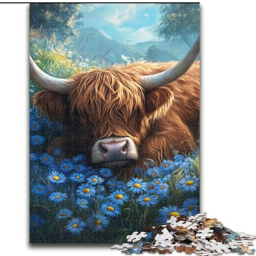 1000-teiliges Puzzle für Erwachsene, Hochlandkuh, Holzpuzzle, 50x75cm, interaktives Familienspiel, Denksportaufgabe, Lernspielzeug von ZKYUBEK