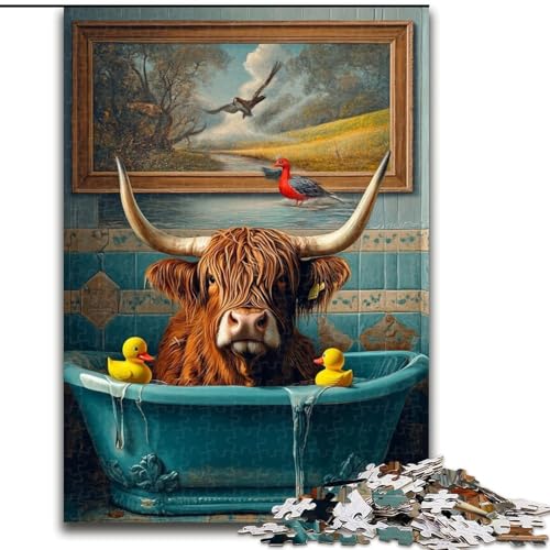 1000-teiliges Puzzle für Erwachsene, Hochlandkuh im Badezimmer, Puzzle für Erwachsene, 26x38cm, Denksportaufgabe, Spiel für Erwachsene, interaktive Familienaktivität von ZKYUBEK