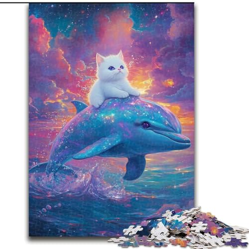 1000-teiliges Puzzle für Erwachsene, Katze auf einem Delfin, Holzpuzzle für Erwachsene, 26x38cm, entspannende Unterhaltung, Heimdekoration 1000-teiliges Puzzle für Erwachsene, Katze auf einem Delfin, Holzpuzzle für Erwachsene, 26x38cm, entspannende Unterhaltung, Heimdekoration von ZKYUBEK