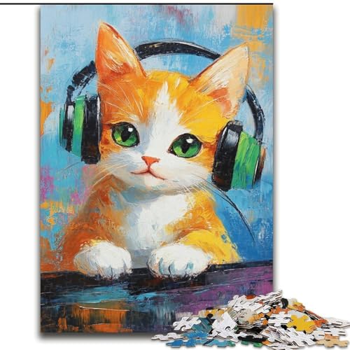 1000-teiliges Puzzle für Erwachsene, Katze hört Musik, 1000-teiliges Puzzle-Geschenk, ideal für Familienspaß Feiertage, Geburtstage, 50x75cm 1000-teiliges Puzzle für Erwachsene, Katze hört Musik, 1000-teiliges Puzzle-Geschenk, ideal für Familienspaß Feiertage, Geburtstage, 50x75cm von ZKYUBEK
