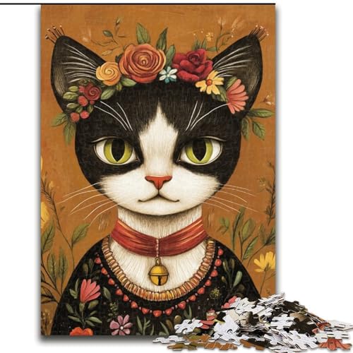 1000-teiliges Puzzle für Erwachsene, Katze im Frida-Kahlo-Stil, Holzpuzzle für Erwachsene, 50x75cm, entspannende Unterhaltung, Heimdekoration 1000-teiliges Puzzle für Erwachsene, Katze im Frida-Kahlo-Stil, Holzpuzzle für Erwachsene, 50x75cm, entspannende Unterhaltung, Heimdekoration von ZKYUBEK