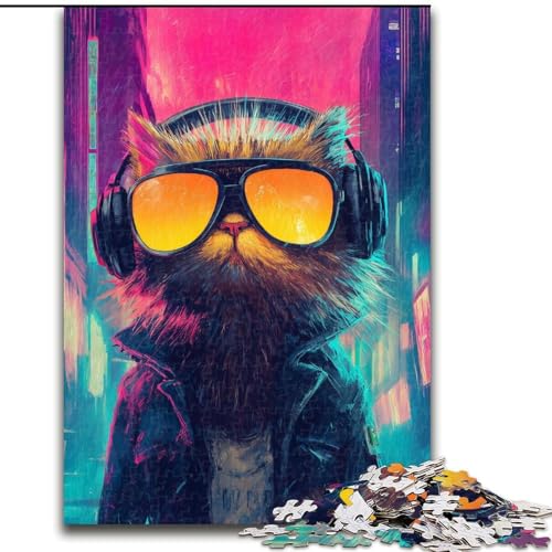 1000-teiliges Puzzle für Erwachsene, Katze mit Kopfhörern, 50x75cm, Eltern, Partner, Freunde – ab 14 Jahren 1000-teiliges Puzzle für Erwachsene, Katze mit Kopfhörern, 50x75cm, Eltern, Partner, Freunde – ab 14 Jahren von ZKYUBEK