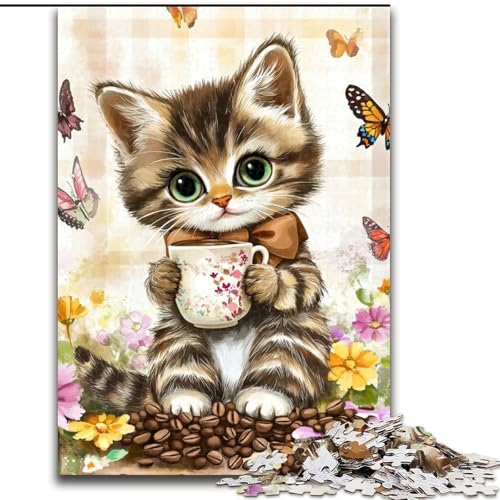 1000-teiliges Puzzle für Erwachsene, Katze umgeben von Schmetterlingen, Puzzle für Erwachsene, 50x75cm, Geburtstagsgeschenkidee, anspruchsvolles Denkspiel von ZKYUBEK