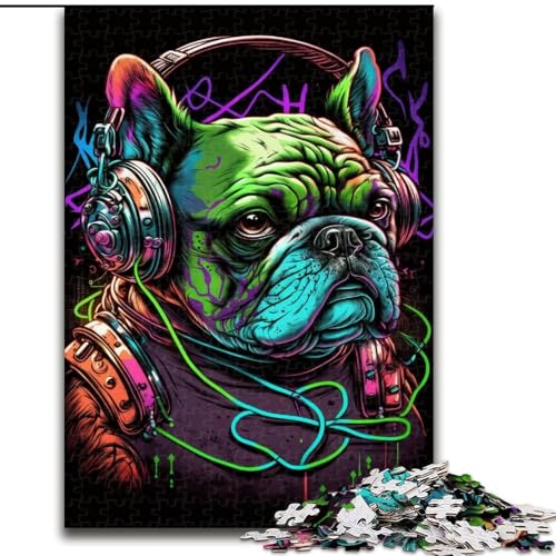 1000-teiliges Puzzle für Erwachsene, Kopfhörer-Bulldogge, Holzpuzzle, Größe 50x75cm, interaktives Familienspiel, Denksportaufgabe, Lernspielzeug von ZKYUBEK