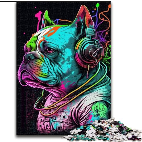 1000-teiliges Puzzle für Erwachsene, Kopfhörer-Bulldogge, Karton, Puzzlegröße 26x38cm, Denksportspiel, interaktives Familienspiel, geeignet für Kinder ab 14 Jahren von ZKYUBEK