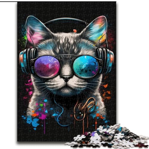 1000-teiliges Puzzle für Erwachsene, Kopfhörer-Katze, Karton, Puzzlegröße 26x38cm, Denksportspiel, interaktives Familienspiel, geeignet für Kinder ab 14 Jahren von ZKYUBEK