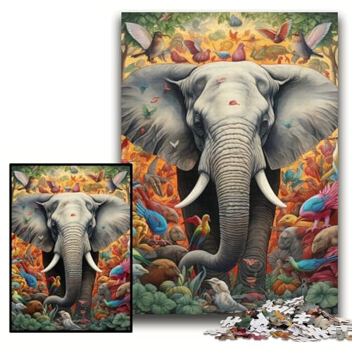 1000-teiliges Puzzle für Erwachsene, Kunst-Elefanten-Puzzles für Erwachsene, 26x38cm, für Teenager, Familienspieleabend, gehirnfordernde Geschenkidee 1000-teiliges Puzzle für Erwachsene, Kunst-Elefanten-Puzzles für Erwachsene, 26x38cm, für Teenager, Familienspieleabend, gehirnfordernde Geschenkidee von ZKYUBEK