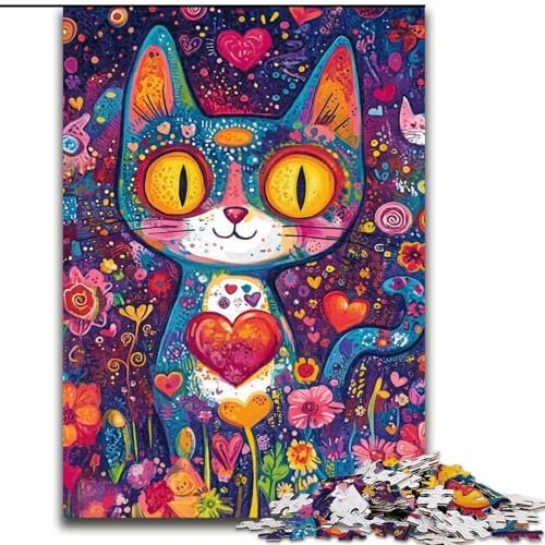 1000-teiliges Puzzle für Erwachsene, Kunst-Katze, Holzpuzzle, 50x75cm, Eltern, Partner, Freunde – ab 14 Jahren von ZKYUBEK