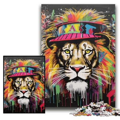 1000-teiliges Puzzle für Erwachsene, Löwen-Graffiti-Kunst, Holzpuzzle, 50x75cm, Denkspiel für Teenager und Familieninteraktion 1000-teiliges Puzzle für Erwachsene, Löwen-Graffiti-Kunst, Holzpuzzle, 50x75cm, Denkspiel für Teenager und Familieninteraktion von ZKYUBEK