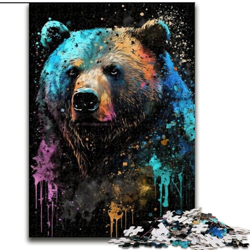 1000-teiliges Puzzle für Erwachsene, Paintsplash-Bären-Puzzle für Erwachsene, Größe 26x38cm, für Reiseliebhaber und Paare, anspruchsvolles Spielzeug von ZKYUBEK