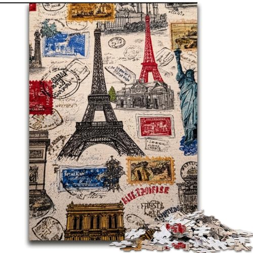 1000-teiliges Puzzle für Erwachsene, Pariser Briefmarken-Collage, Puzzle für Erwachsene, 50x75cm, Geburtstagsgeschenkidee, anspruchsvolles Denkspiel von ZKYUBEK