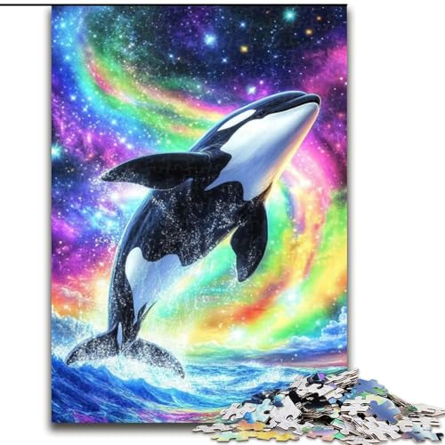 1000-teiliges Puzzle für Erwachsene, Regenbogen-Blauwal, Holzpuzzle, 50x75cm, perfekt für Familienspaß an Weihnachten, Thanksgiving, Geburtstagen und Ostern von ZKYUBEK