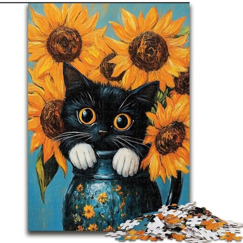 1000-teiliges Puzzle für Erwachsene, Sonnenblumen und Schwarze Katze, Papppuzzle, 26x38cm, interaktives Familienspiel, Denksportaufgabe, Lernspielzeug 1000-teiliges Puzzle für Erwachsene, Sonnenblumen und Schwarze Katze, Papppuzzle, 26x38cm, interaktives Familienspiel, Denksportaufgabe, Lernspielzeug von ZKYUBEK