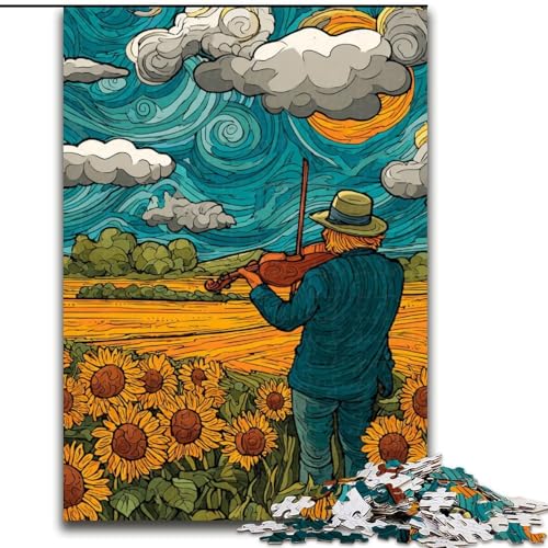 1000-teiliges Puzzle für Erwachsene, Sternenhimmel, Sonnenblumenfeld, Holzpuzzle, 50x75cm, Eltern, Partner, Freunde – ab 14 Jahren von ZKYUBEK