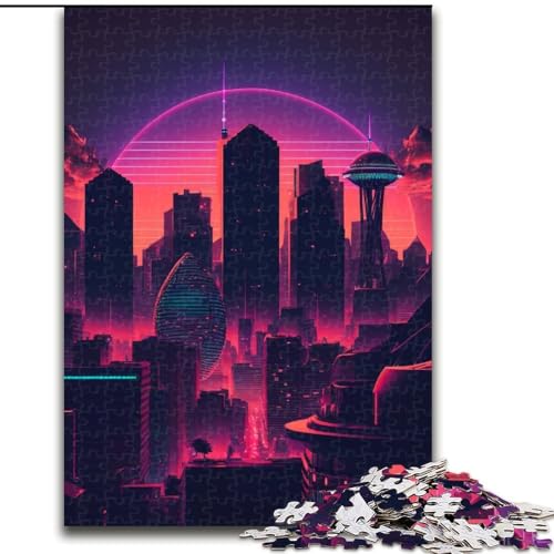 1000-teiliges Puzzle für Erwachsene, Synthwave City, Holzpuzzle, Größe 50x75cm, DIY-Heimdekor, Geschenk, Denkspiel 1000-teiliges Puzzle für Erwachsene, Synthwave City, Holzpuzzle, Größe 50x75cm, DIY-Heimdekor, Geschenk, Denkspiel von ZKYUBEK