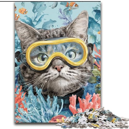 1000-teiliges Puzzle für Erwachsene, Taucherkatze, 50x75cm, Eltern, Partner, Freunde – ab 14 Jahren 1000-teiliges Puzzle für Erwachsene, Taucherkatze, 50x75cm, Eltern, Partner, Freunde – ab 14 Jahren von ZKYUBEK