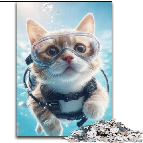 1000-teiliges Puzzle für Erwachsene, Taucherkatze, Holzpuzzle, 50x75cm, Eltern, Partner, Freunde – ab 14 Jahren von ZKYUBEK