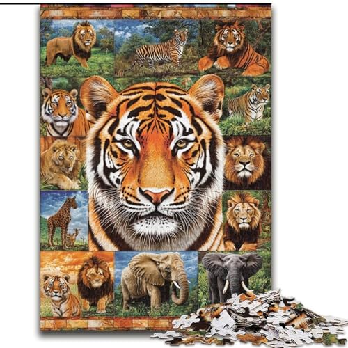 1000-teiliges Puzzle für Erwachsene, Tiger-Collage-Puzzles für Erwachsene, 50x75cm, anspruchsvolles Denkspiel für Teenager, Spaß für den Spieleabend mit der Familie von ZKYUBEK