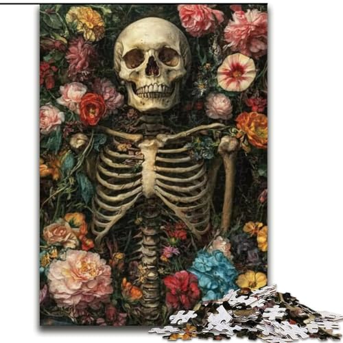 1000-teiliges Puzzle für Erwachsene, Totenkopf-Blumen-Puzzle für Erwachsene, 26x38cm, Geburtstagsgeschenkidee, anspruchsvolles Denkspiel von ZKYUBEK