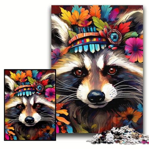 1000-teiliges Puzzle für Erwachsene, Waschbär mit Blumen, Holzpuzzle, 50x75cm, Denkspiel für Teenager und Familieninteraktion 1000-teiliges Puzzle für Erwachsene, Waschbär mit Blumen, Holzpuzzle, 50x75cm, Denkspiel für Teenager und Familieninteraktion von ZKYUBEK