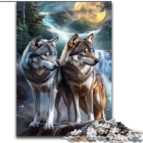 1000-teiliges Puzzle für Erwachsene, Wolf unter dem Mond, Holzpuzzle, 50x75cm, interaktives Familienspiel, Denksportaufgabe, Lernspielzeug 1000-teiliges Puzzle für Erwachsene, Wolf unter dem Mond, Holzpuzzle, 50x75cm, interaktives Familienspiel, Denksportaufgabe, Lernspielzeug von ZKYUBEK