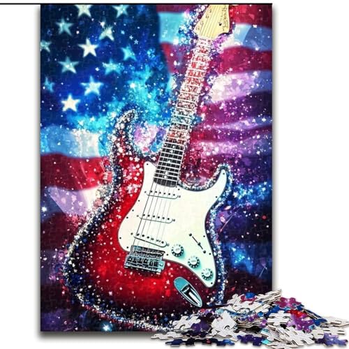 1000-teiliges Puzzle für Erwachsene, amerikanische Flagge, Gitarre, unmögliches Puzzle für Erwachsene, 26x38cm, ideales DIY-Dekor und Denksportgeschenk von ZKYUBEK