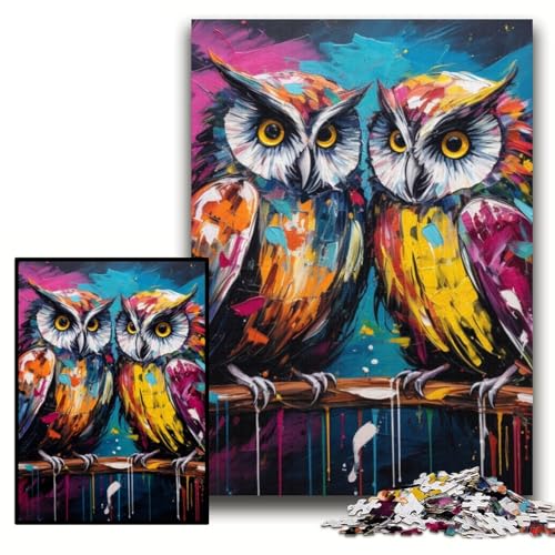 1000-teiliges Puzzle für Erwachsene, farbenfrohe Eulen-Puzzles aus Pappe, 26x38cm, entspannende Unterhaltung, Heimdekoration von ZKYUBEK