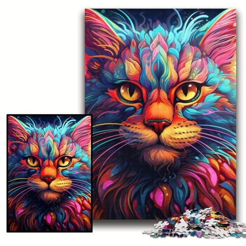 1000-teiliges Puzzle für Erwachsene, farbenfrohe Kunst, psychedelische Katzen-Puzzles für Erwachsene, 50x75cm, für Teenager, Familienspieleabend, gehirnfordernde Geschenkidee 1000-teiliges Puzzle für Erwachsene, farbenfrohe Kunst, psychedelische Katzen-Puzzles für Erwachsene, 50x75cm, für Teenager, Familienspieleabend, gehirnfordernde Geschenkidee von ZKYUBEK