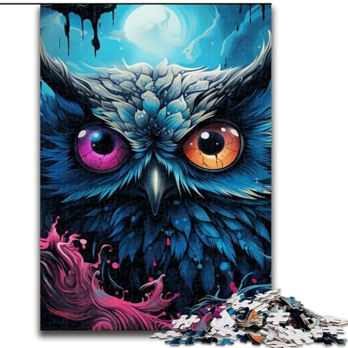 1000-teiliges Puzzle für Erwachsene, farbenfrohe Kunst-Eule, anspruchsvolle Puzzles, Größe 50x75cm, Denkspiel für Teenager und Familieninteraktion von ZKYUBEK