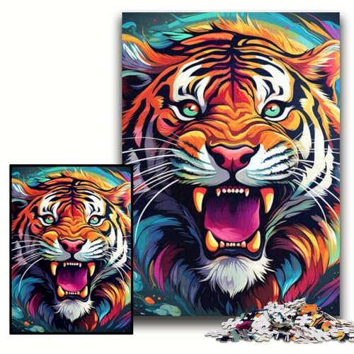1000-teiliges Puzzle für Erwachsene, farbenfrohes Kunst-Tiger-Holzpuzzle, 50x75cm, Denkspiel für Teenager und Familieninteraktion 1000-teiliges Puzzle für Erwachsene, farbenfrohes Kunst-Tiger-Holzpuzzle, 50x75cm, Denkspiel für Teenager und Familieninteraktion von ZKYUBEK