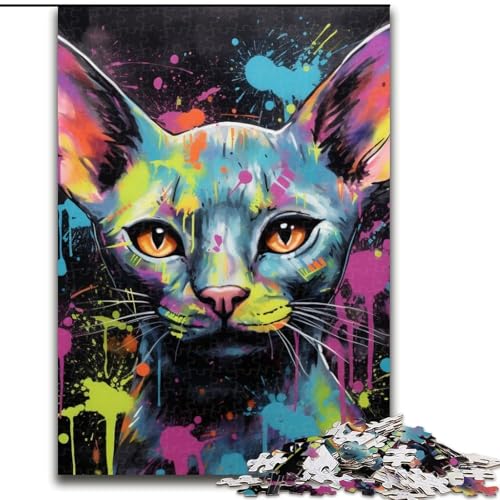 1000-teiliges Puzzle für Erwachsene, haarlose Katzenkunst, Graffiti, anspruchsvolle Puzzles, Größe 26x38cm, Denkspiel für Teenager und Familieninteraktion von ZKYUBEK