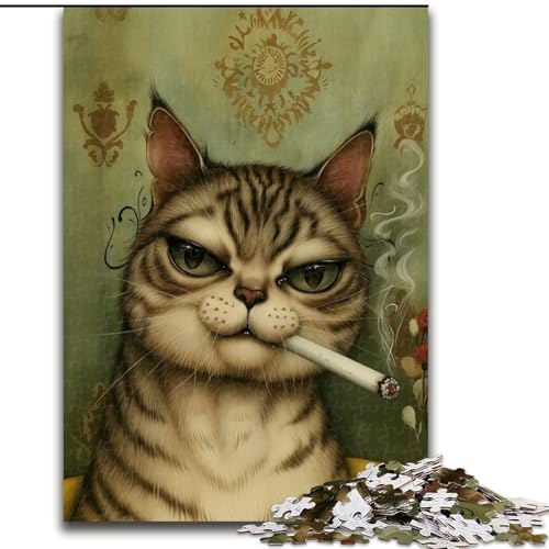 1000-teiliges Puzzle für Erwachsene, rauchende Katze, Holzpuzzle für Erwachsene, 26x38cm, entspannende Unterhaltung, Heimdekoration 1000-teiliges Puzzle für Erwachsene, rauchende Katze, Holzpuzzle für Erwachsene, 26x38cm, entspannende Unterhaltung, Heimdekoration von ZKYUBEK