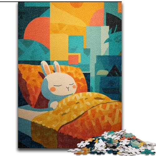 1000-teiliges Puzzle für Erwachsene, schlafender Hase, Puzzle für Erwachsene, 1000 Teile, ideales Urlaubs- oder Geburtstagsgeschenk, Partyspielspielzeug, 26x38cm von ZKYUBEK