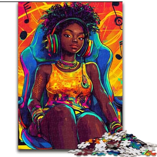 1000-teiliges Puzzle für Erwachsene, schwarzes Mädchen hört Musik, Holzpuzzle für Erwachsene, einzigartige DIY-Heimdekoration, Geschenkidee, 50x75cm 1000-teiliges Puzzle für Erwachsene, schwarzes Mädchen hört Musik, Holzpuzzle für Erwachsene, einzigartige DIY-Heimdekoration, Geschenkidee, 50x75cm von ZKYUBEK