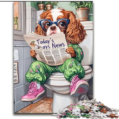 1000-teiliges Puzzle für Erwachsene „King Spaniel Go Toilet“, Holzpuzzle, Größe 50x75cm, perfekt als Geburtstags-, Weihnachts 1000-teiliges Puzzle für Erwachsene „King Spaniel Go Toilet“, Holzpuzzle, Größe 50x75cm, perfekt als Geburtstags-, Weihnachts von ZKYUBEK