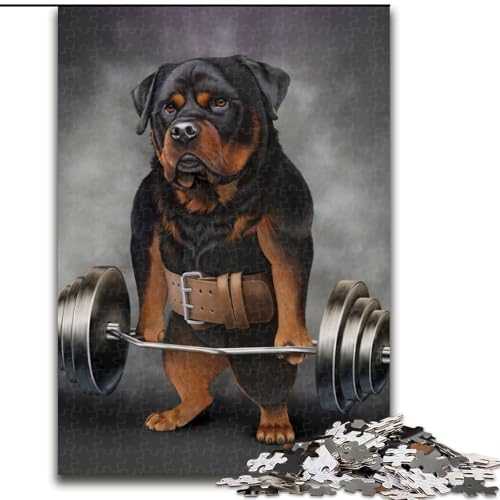 1000-teiliges Puzzle für Erwachsene „Rottweiler Lift Shrug Bar“, Karton-Puzzlegröße 26x38cm, interaktives Familienspiel, Denksportaufgabe, Lernspielzeug von ZKYUBEK