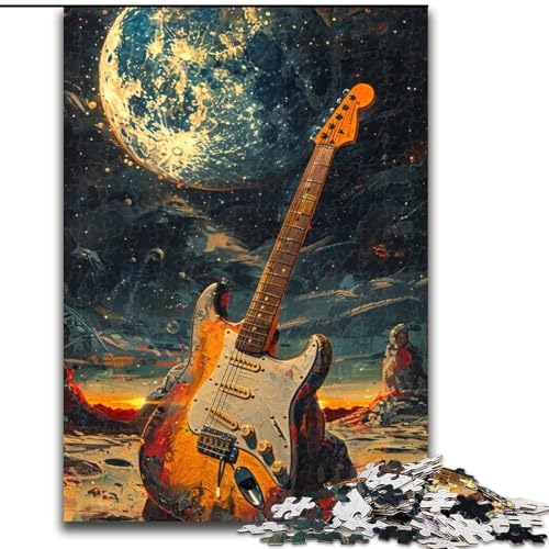 1000-teiliges Puzzle für Erwachsene Gitarre auf dem Mond, Puzzlegröße 50x75cm, anspruchsvolles Denkspiel – entspannendes Spielzeug für Teenager von ZKYUBEK